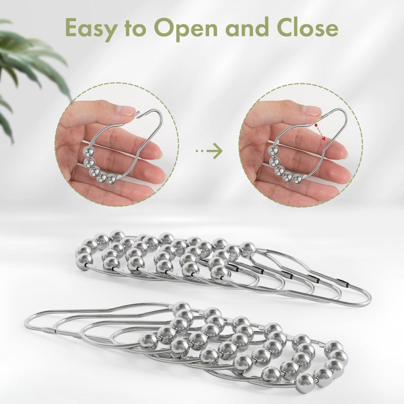 Amazer Shower Curtain Hooks, Decorative Shower Curtain Hooks Rust Proof Stainless Steel Shower Curtain Hooks, Shower Hooks for Shower Curtain Bathroom 12PCS, Polished Chrome - Image 5